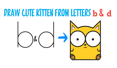 How to Draw Cartoon Baby Kitty Cat or Kitten from Letters Easy Step by Step Drawing Tutorial