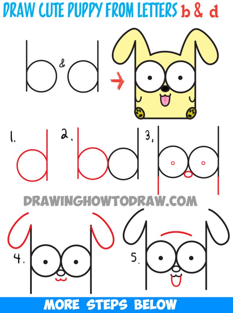 How to Draw Cartoon Baby Dog or Puppy from Letters Easy Step by Step ...