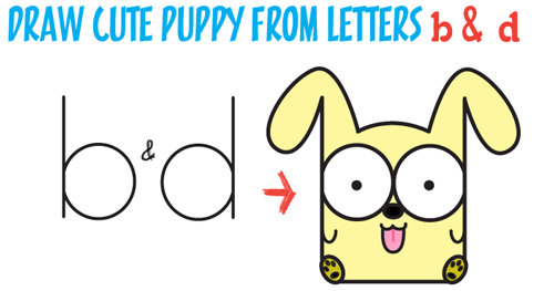 How to Draw Cartoon Baby Dog or Puppy from Letters Easy Step by Step Drawing Tutorial