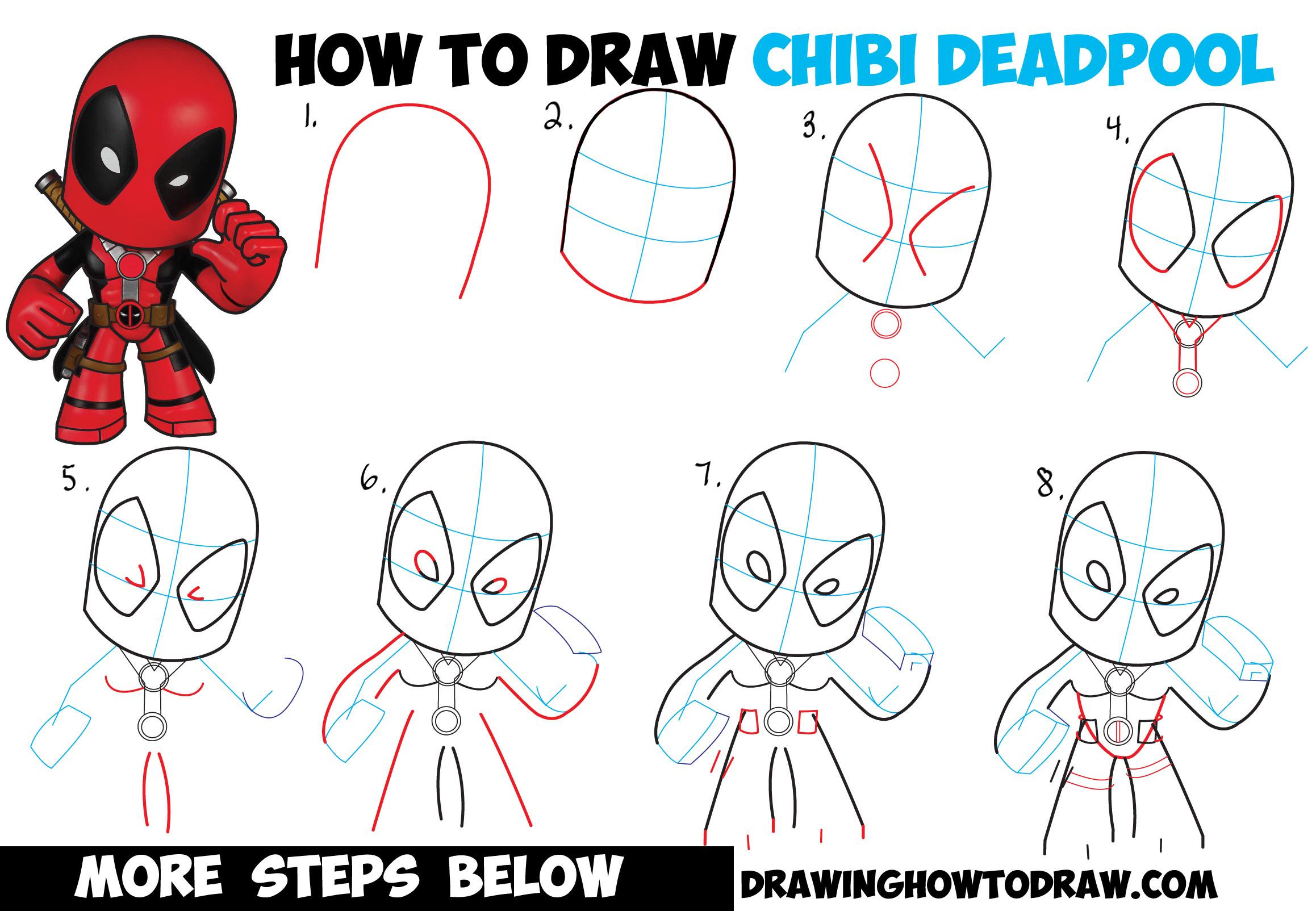 How to Draw Chibi Deadpool Easy Step by Step Drawing Tutorial - How to