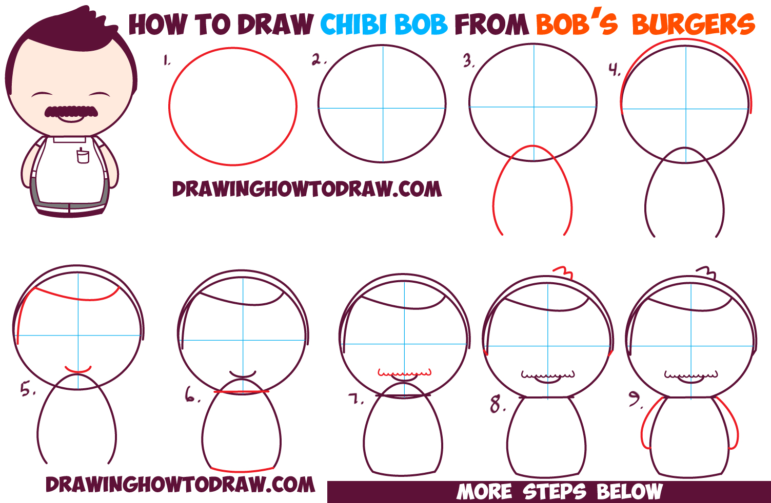 How to Draw Chibi Bob (Dad) from Bob's Burgers in Easy Steps Lesson
