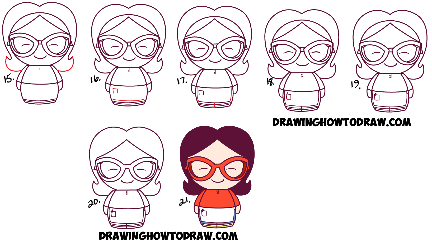 Learn How to Draw Cute, Baby, Kawaii, Chibi Linda (Mom) from Bob's Burgers - Simple Step by Step Drawing Lesson