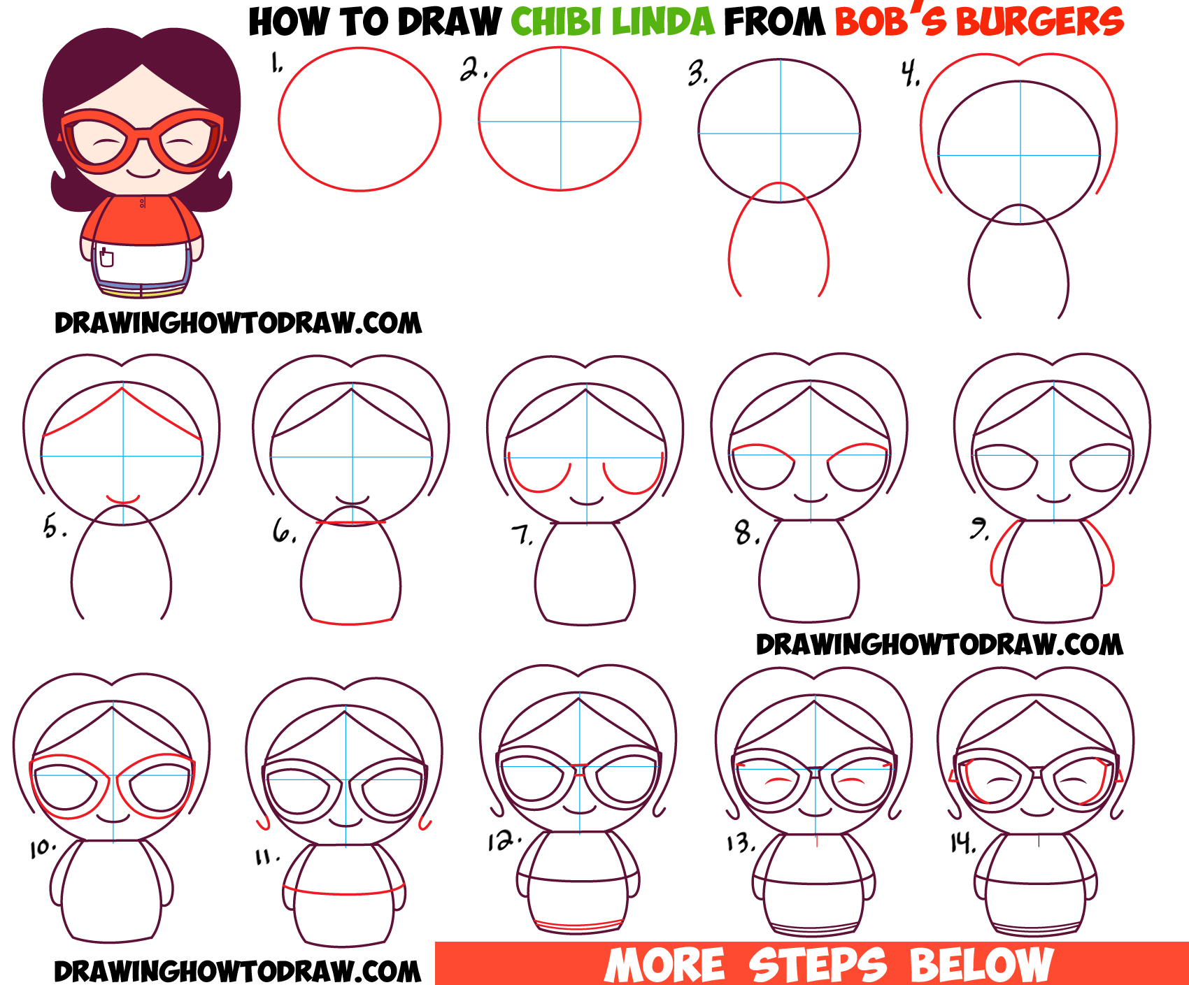 How to Draw Chibi Linda (Mom) from Bob's Burgers - Easy Steps Tutorial
