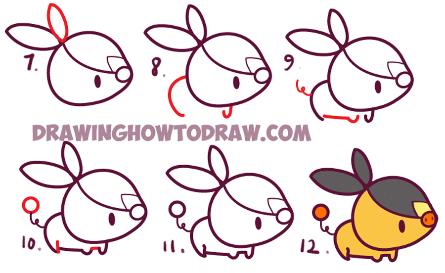 How to Draw Cute Kawaii Chibi TePig from Pokemon - Simple Drawing Tutorial
