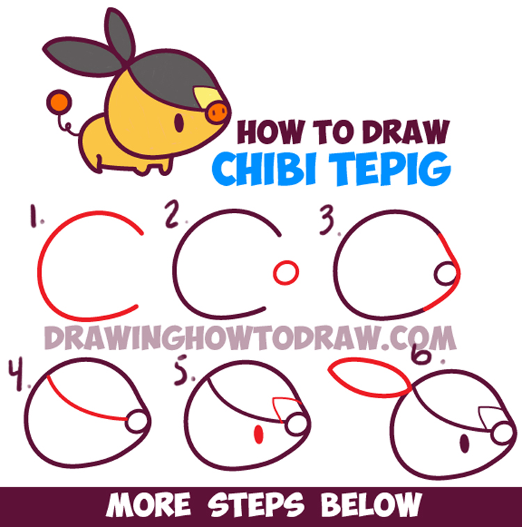 Learn How to Draw Cute Kawaii Chibi TePig from Pokemon and Pokemon Go - Easy Step by Step Drawing Lesson