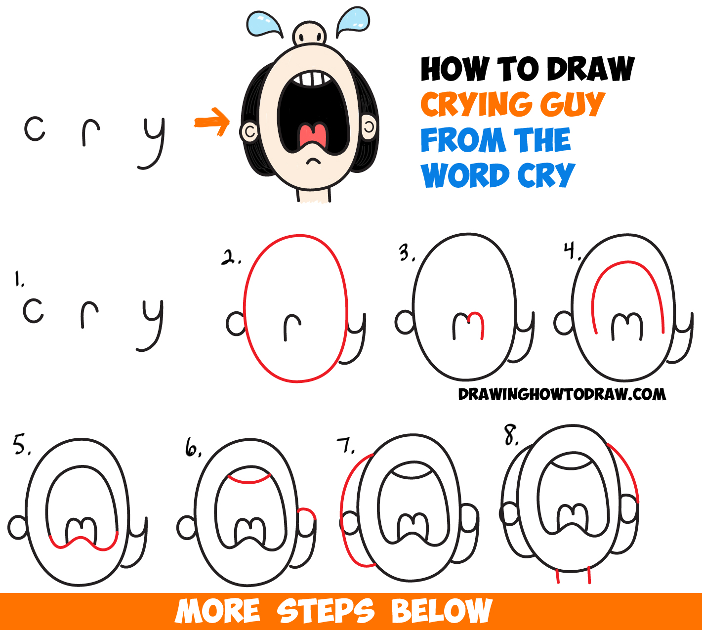 How To Draw Cartoon Crying Person From The Word Cry Easy Step By Step Drawing Tutorial For Kids How To Draw Step By Step Drawing Tutorials