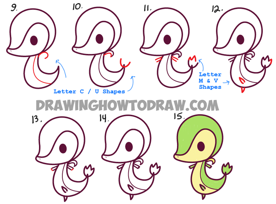 How to Draw Kawaii Chibi Snivy from Pokemon - Easy Step by Step Drawing Tutorial