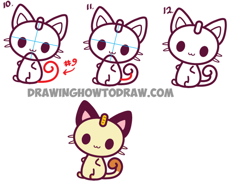 Learn How to Draw Kawaii Chibi Meowth from Pokemon - Easy Step by Step Drawing Lesson