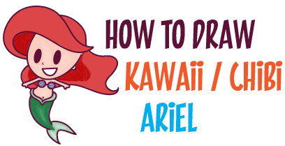 How to Draw Cute Baby Kawaii Chibi Ariel from Disney's The Little Mermaid