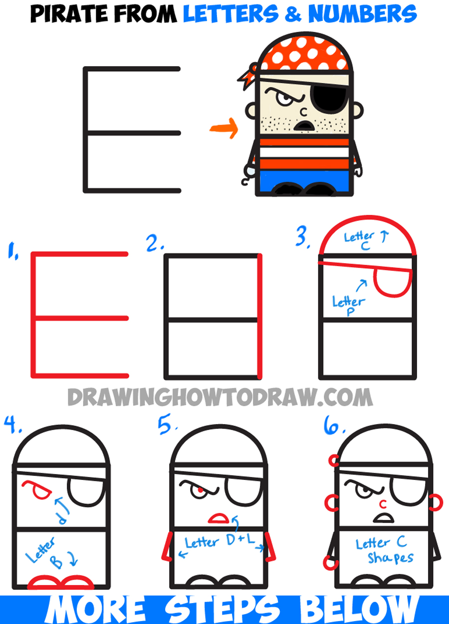 How to Draw Cartoon Pirate from Letters and Numbers – Easy