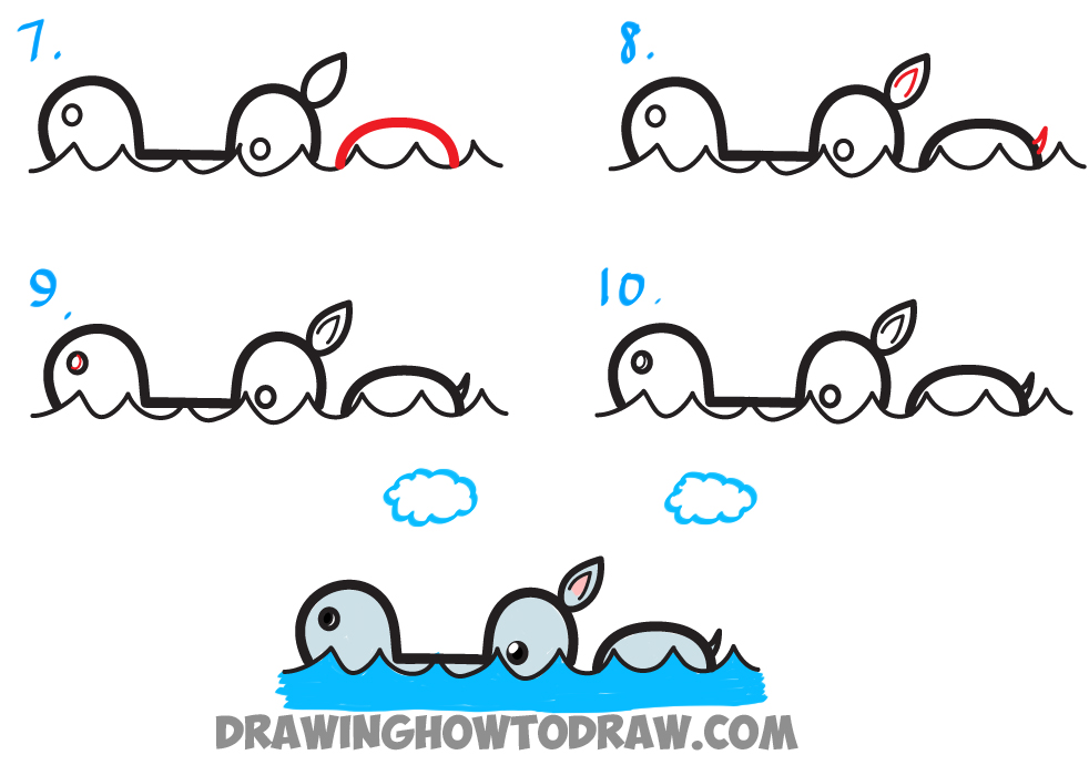 Learn How to Draw Cartoon Swimming Hippo from Question Mark - Kids Drawing Tutorial