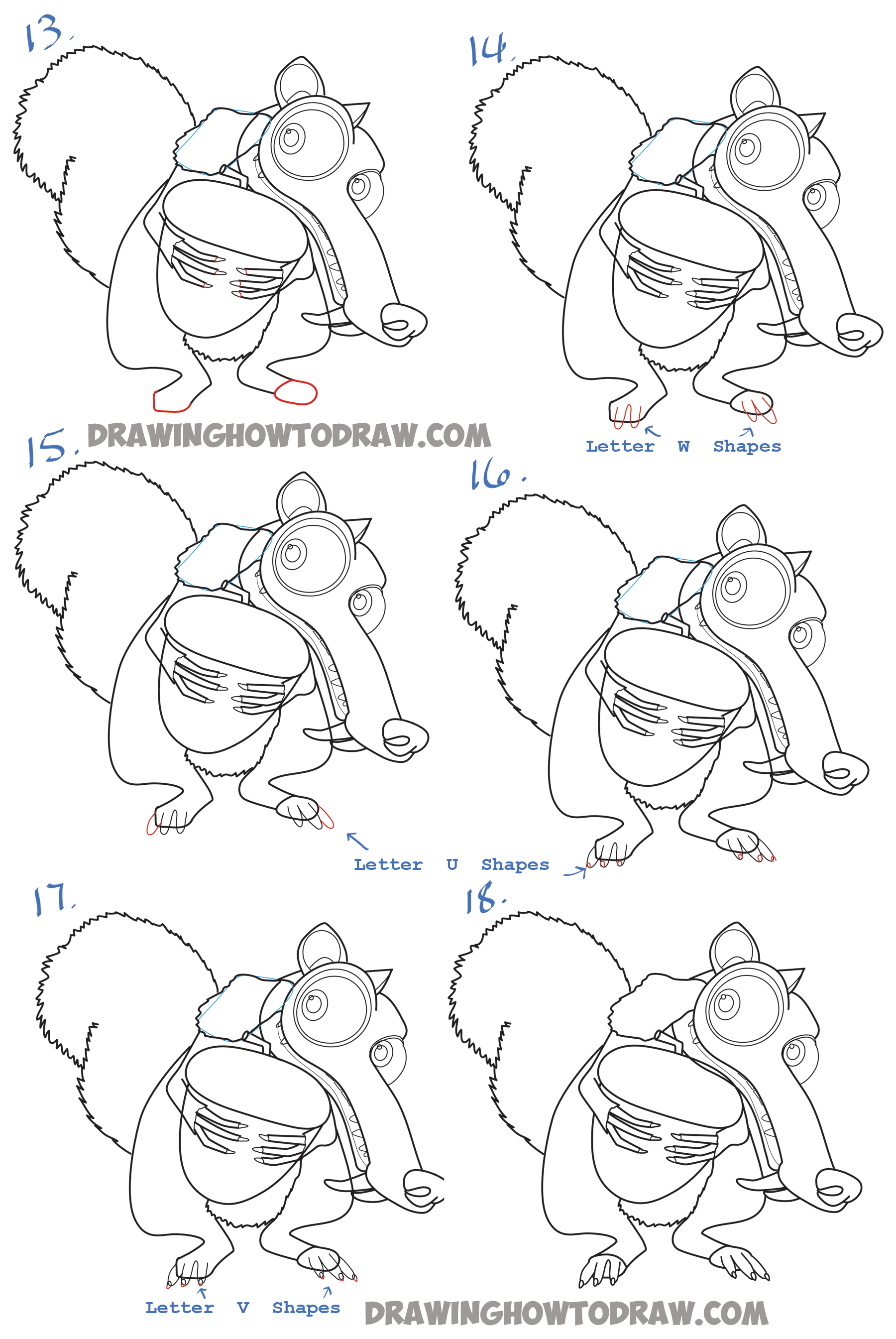 Learn How to Draw Scrat the Squirrel from Ice Age - Easy Steps Drawing Lesson