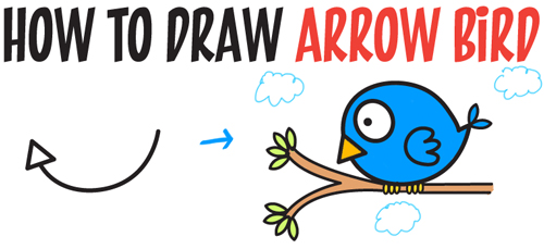 how to draw an arrow shape and turn it into a cartoon bird in easy steps