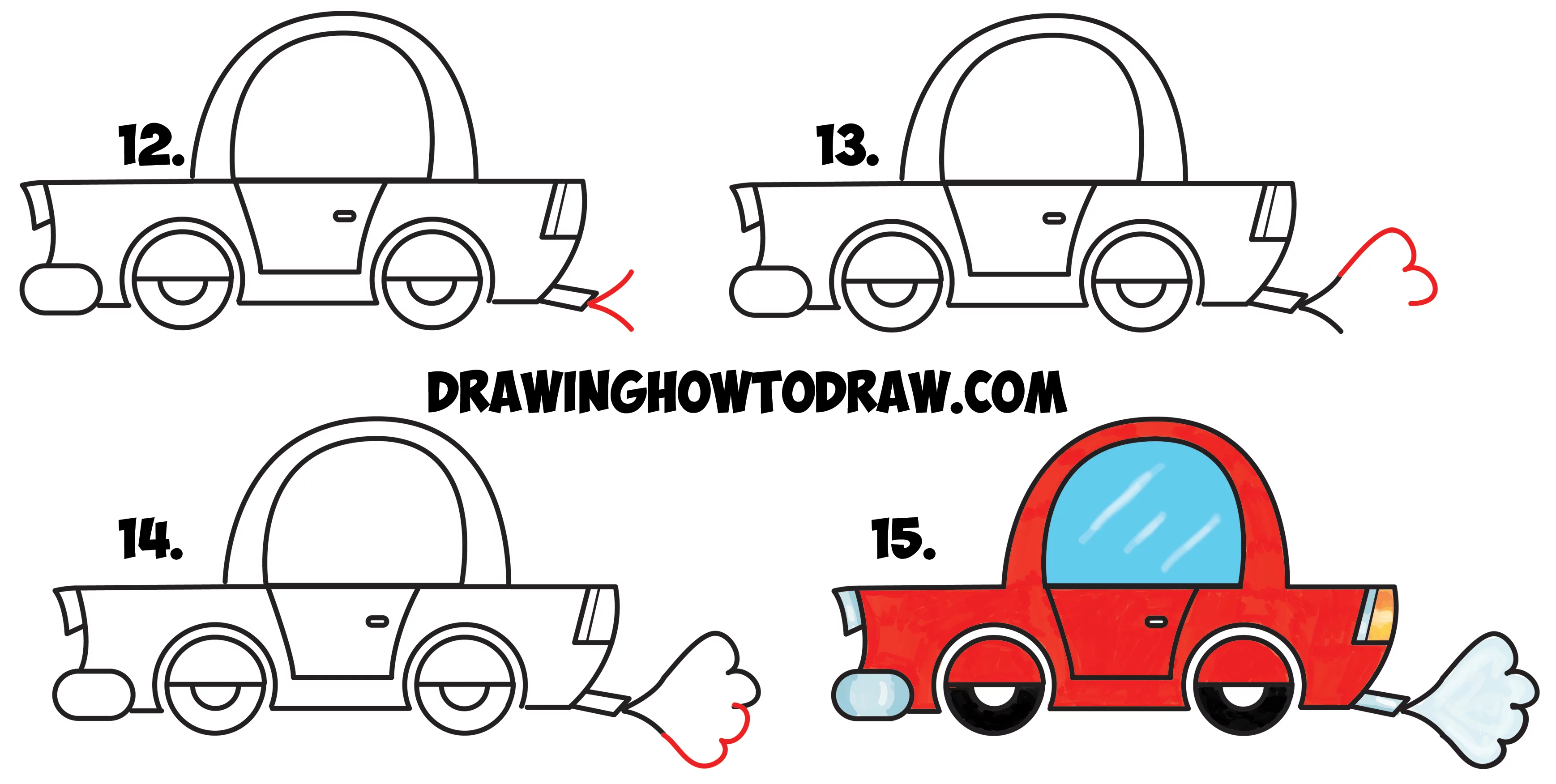 How to Draw a Cartoon Car from Lowercase Letter e Shapes - Easy Drawing  Tutorial for Kids - How to Draw Step by Step Drawing Tutorials