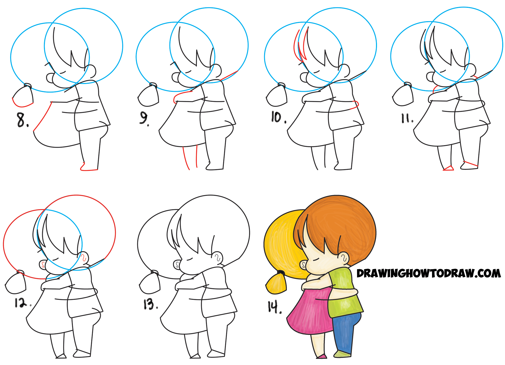 How To Draw Chibi Girl And Boy Hugging Cute Kawaii Cartoon Children Hugging In Easy Steps How To Draw Step By Step Drawing Tutorials