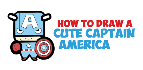 Learn How to Draw Cute Chibi Kawaii Captain American from Marvel Comics - Simple Step by Step Drawing Lesson