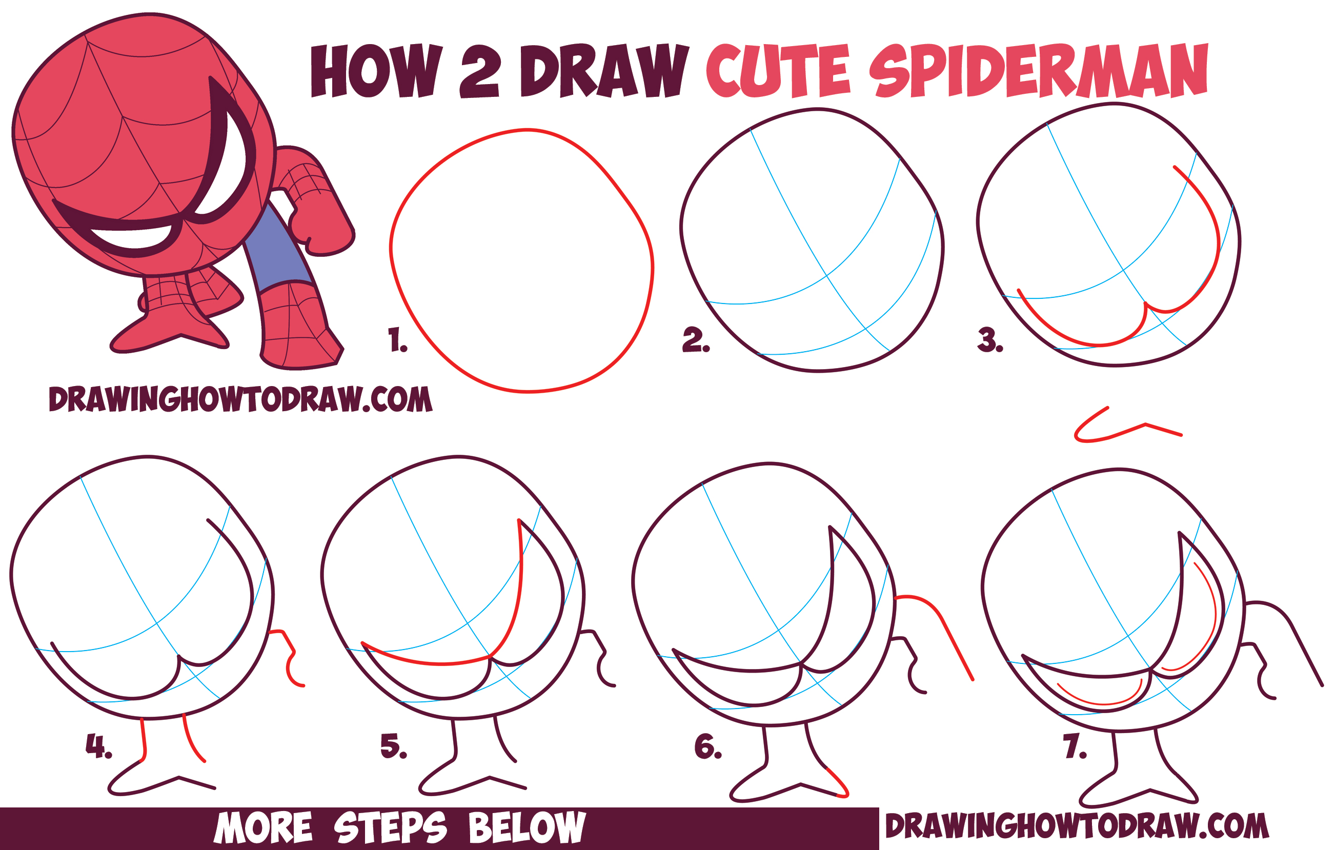 How to Draw Cute Spiderman (Chibi / Kawaii) Easy Step by Step Drawing Tutorial for Kids
