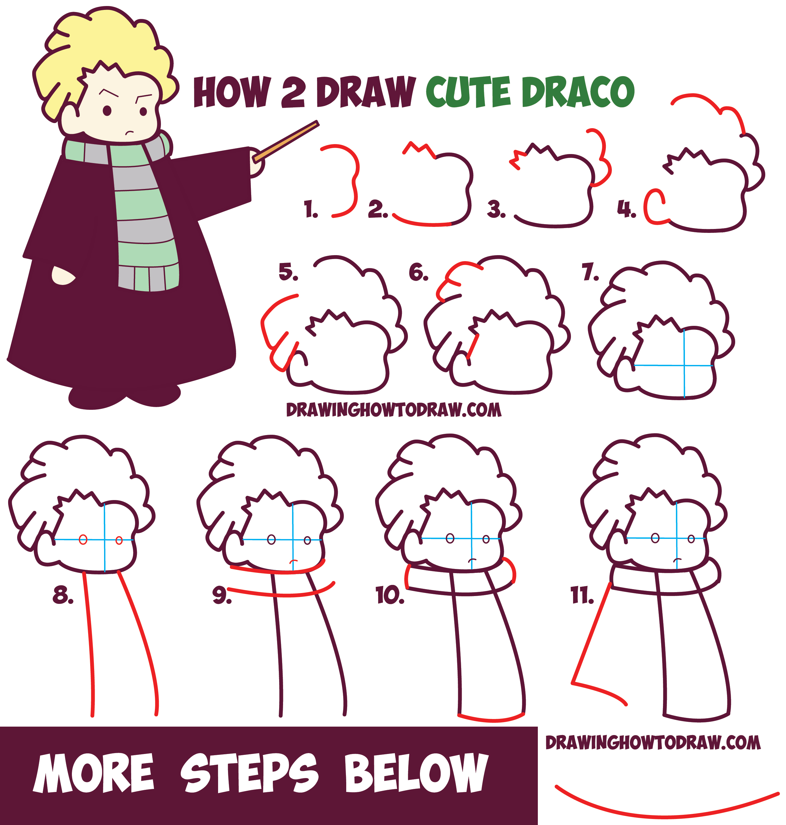 How to Draw Cute Draco Malfoy from Harry Potter (Chibi / Kawaii) Easy Step by Step Drawing Tutorial