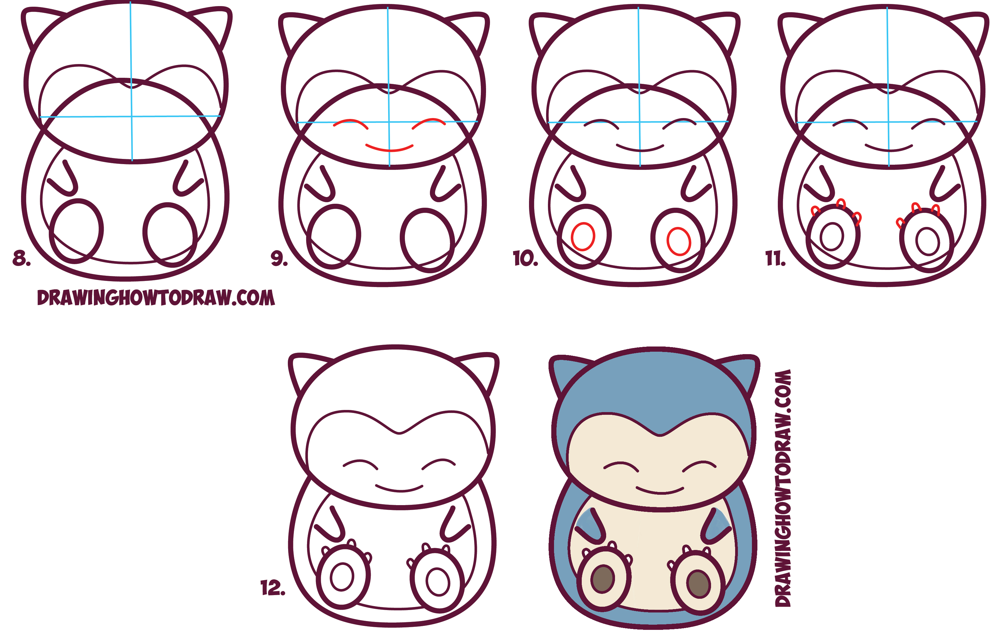 Learn How to Draw Cute Snorlax (Chibi / Kawaii) from Pokemon in Simple Steps Drawing Lesson for Kids
