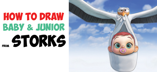 How to Draw The Baby and the Stork Junior from Storks, the Movie - Easy Step by Step Drawing Tutorial