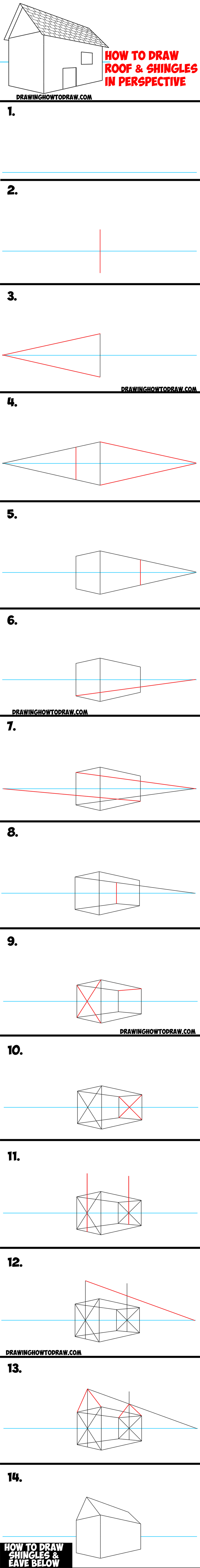 How to Draw a Roof and Shingles with Two Point Perspective - Easy Step by Step Drawing Tutorial