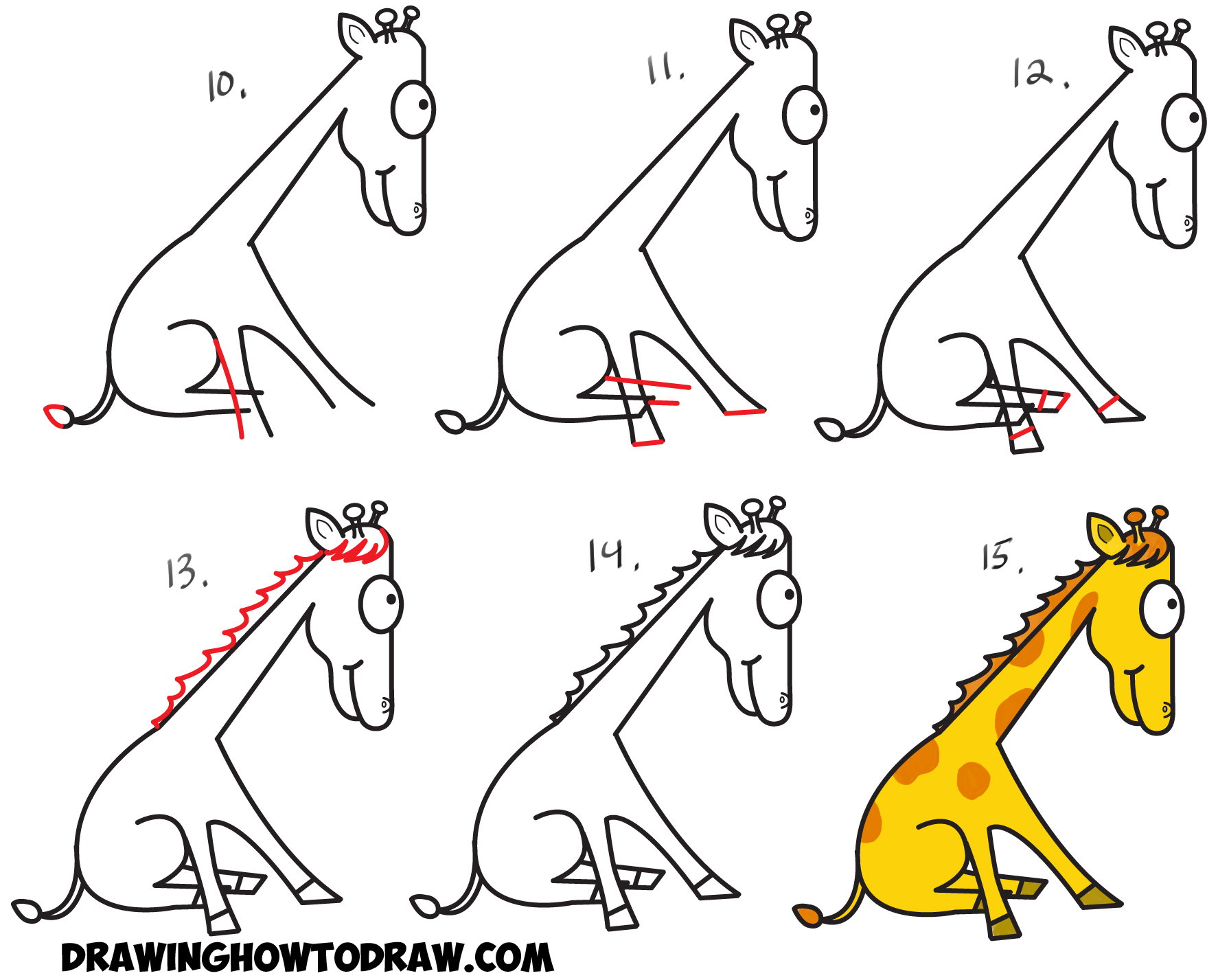 Learn How to Draw a Cartoon Giraffe from Lowercase Letter j Shape in Simple Step by Step Drawing Tutorial for Kids