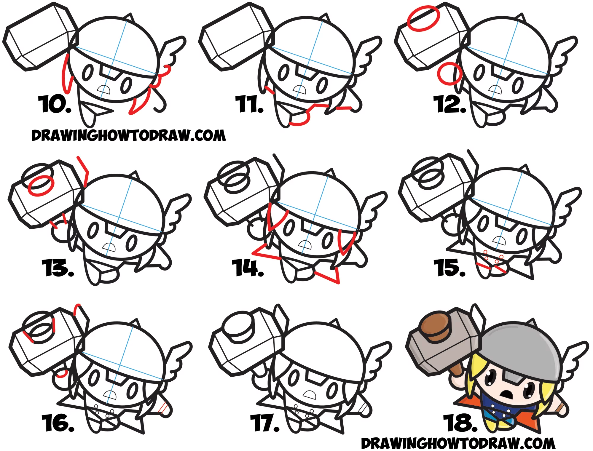 How to Draw Cute Chibi Kawaii Thor from Marvel Comics in Easy Steps Drawing  Tutorial - How to Draw Step by Step Drawing Tutorials