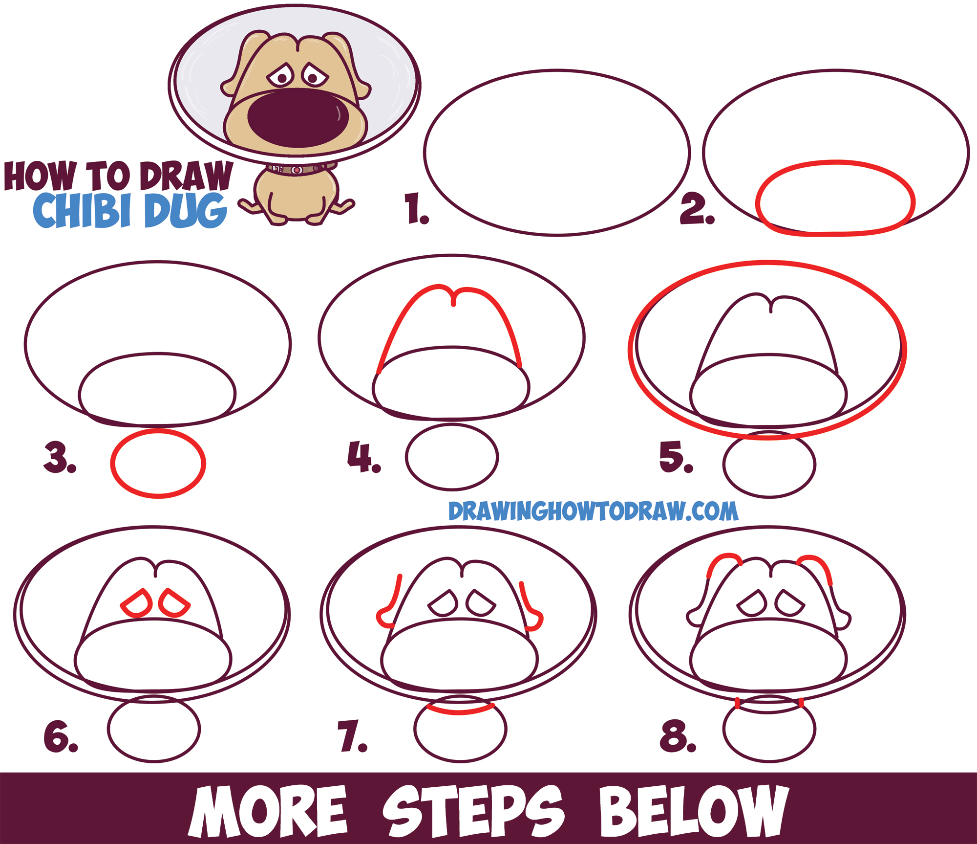 How to Draw Dug (Cute / Kawaii / Chibi) from Up - The Dog from Up in Easy Step by Step Drawing Tutorial