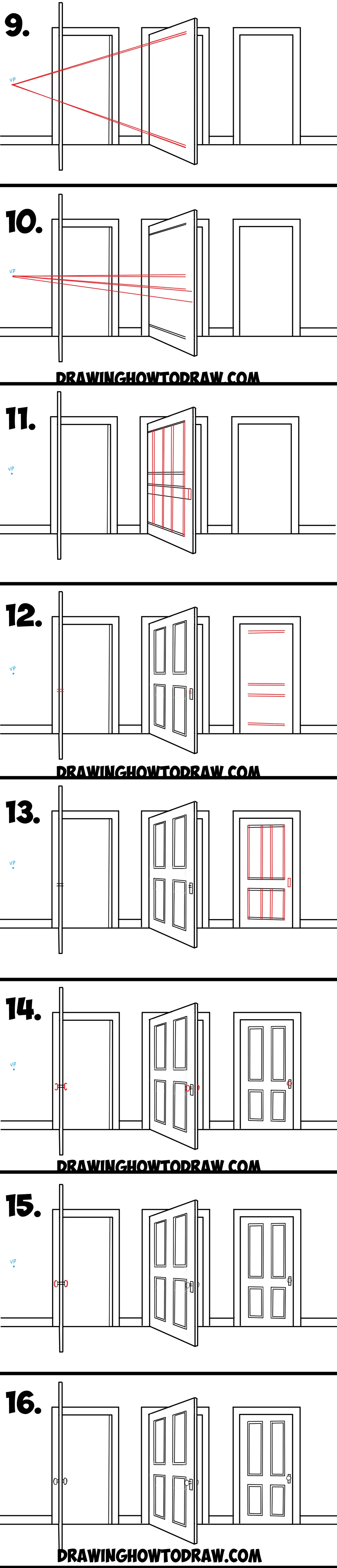 How To Draw Doors Opened Closed In Two Point Perspective Easy Step By Step Drawing Tutorial How To Draw Step By Step Drawing Tutorials