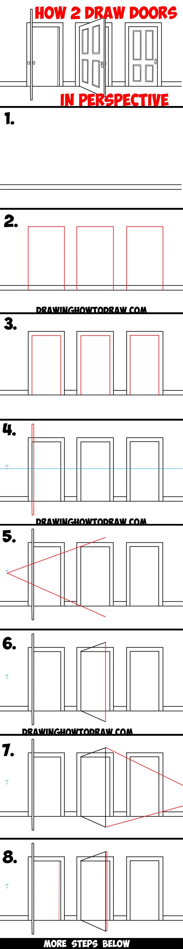 How to Draw Doors (Opened / Closed) in Two Point Perspective Easy Step by Step Drawing