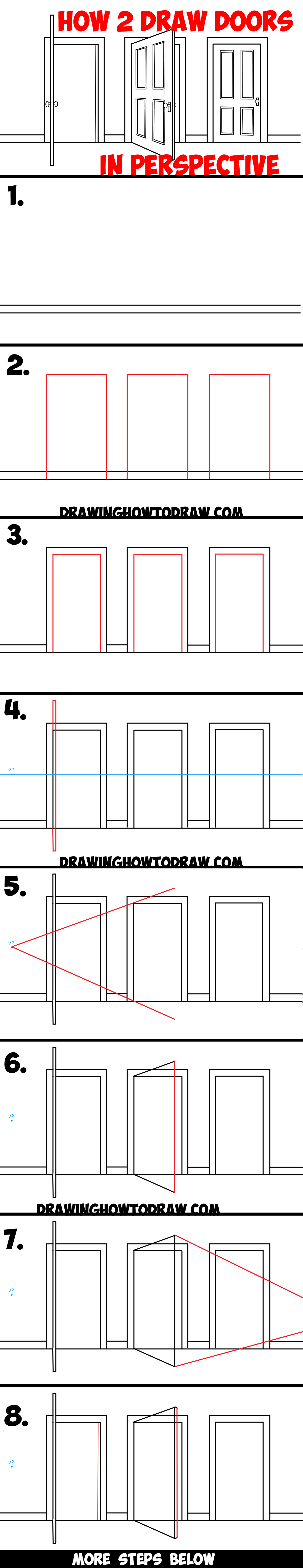 How To Draw Doors Opened Closed In Two Point Perspective Easy Step By Step Drawing Tutorial How To Draw Step By Step Drawing Tutorials