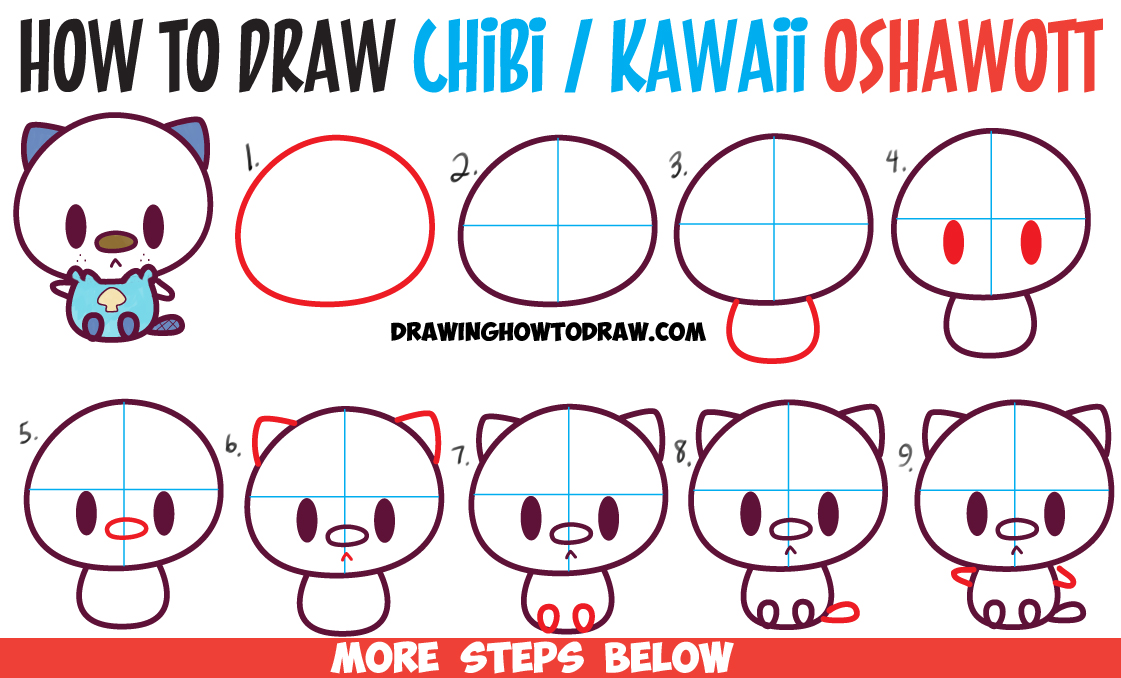 How to Draw Cute Kawaii Chibi Oshawott from Pokemon in Easy Step by Step Drawing Tutorial