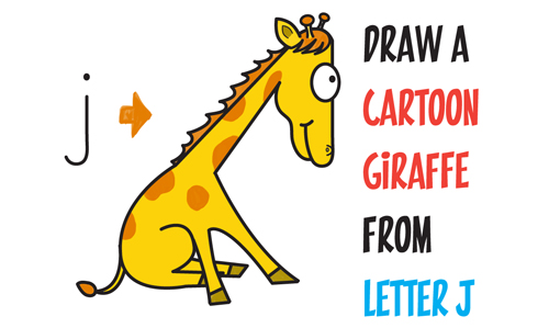 How to Draw a Cartoon Giraffe from Lowercase Letter j Shape in Easy Steps for Kids