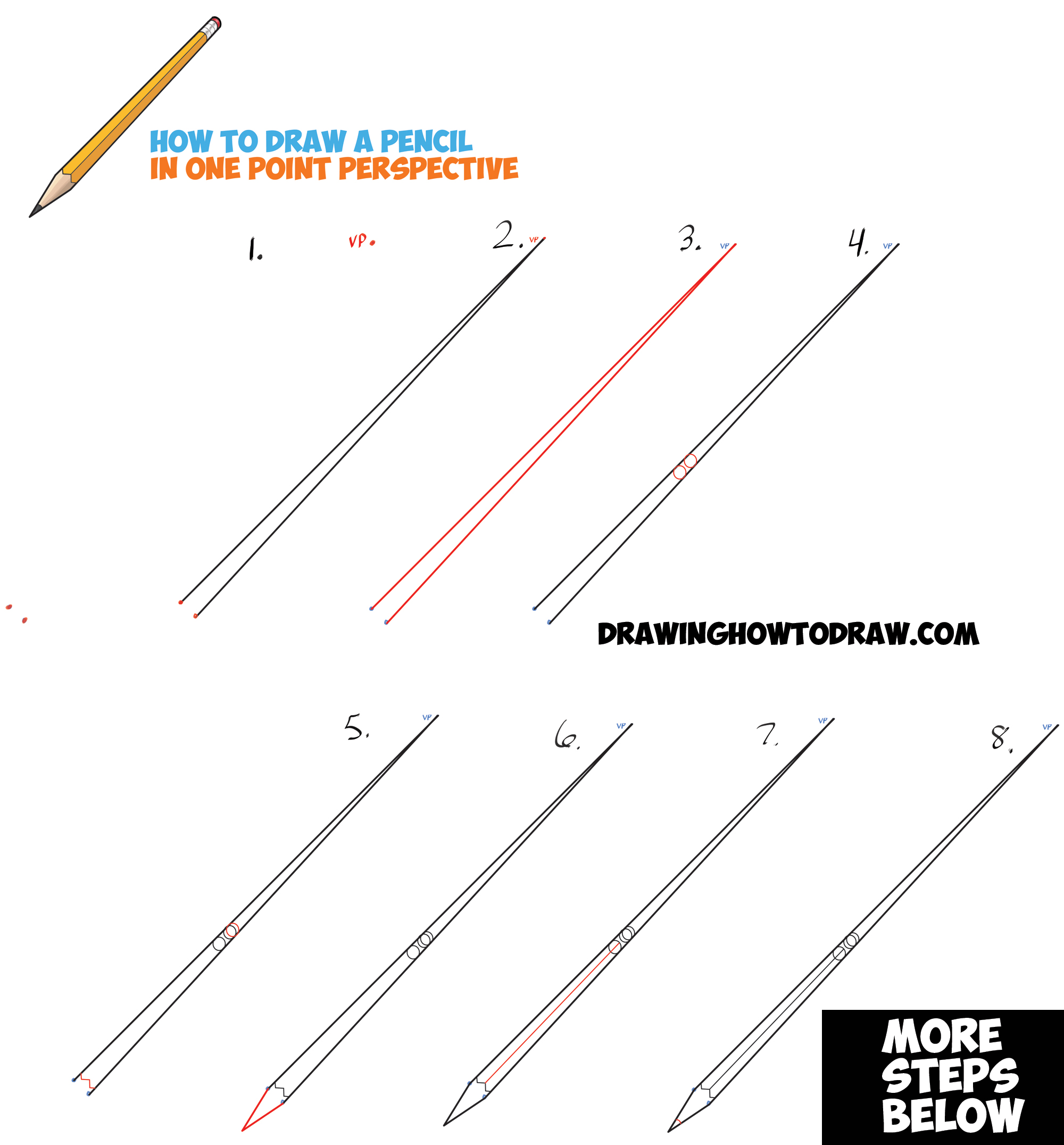 How to Draw Realistic Pencils Using One Point Perspective Techniques - Easy Step by Step Drawing Tutorial