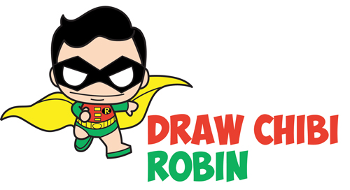 How to Draw Cute / Kawaii / Chibi Robin from DC Comics' Batman & Robin in Easy Steps Drawing Lesson for Kids