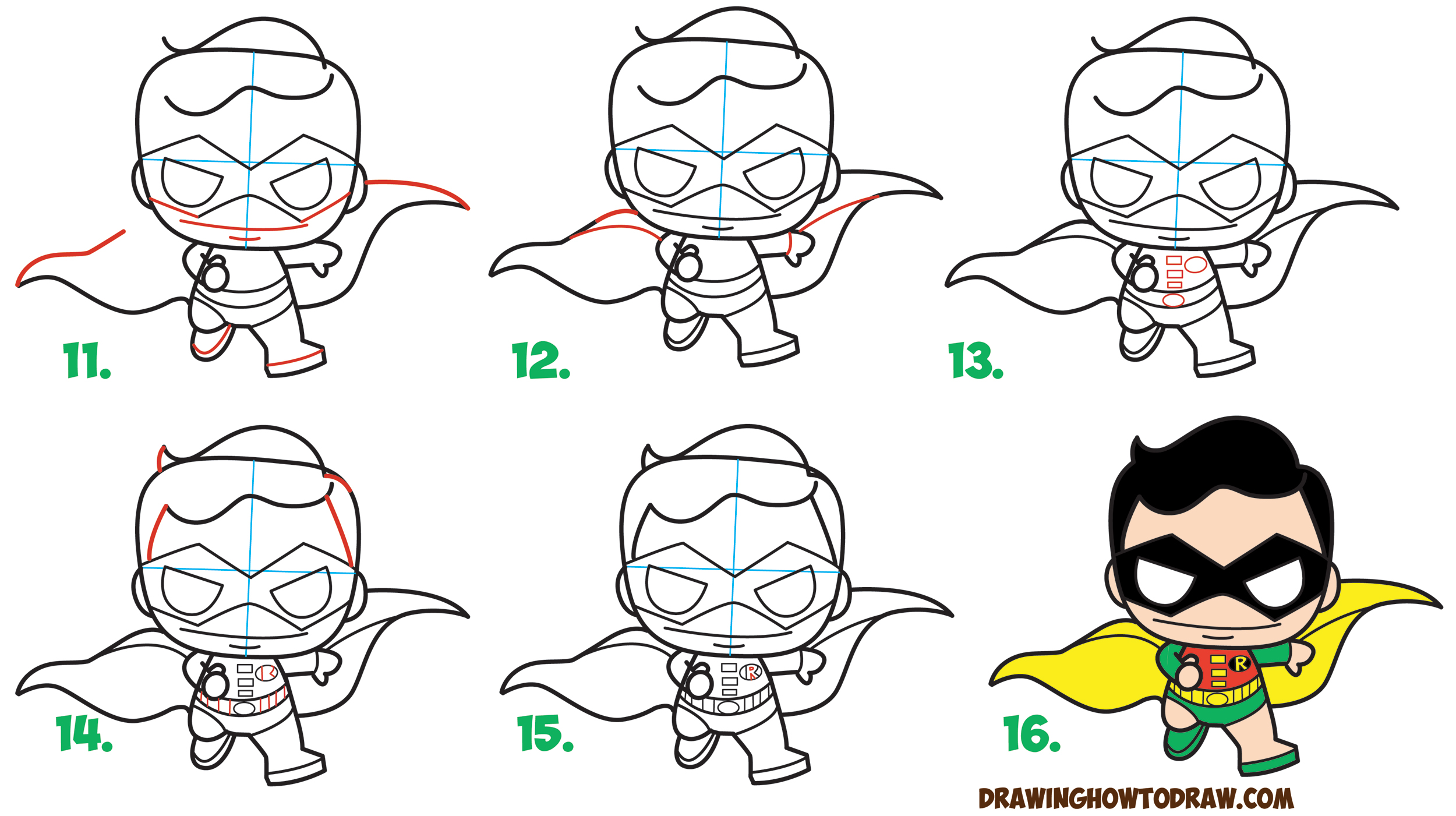 How to Draw Cute / Kawaii / Chibi Robin from DC Comics' Batman & Robin in  Easy Steps Drawing Lesson for Kids - How to Draw Step by Step Drawing  Tutorials