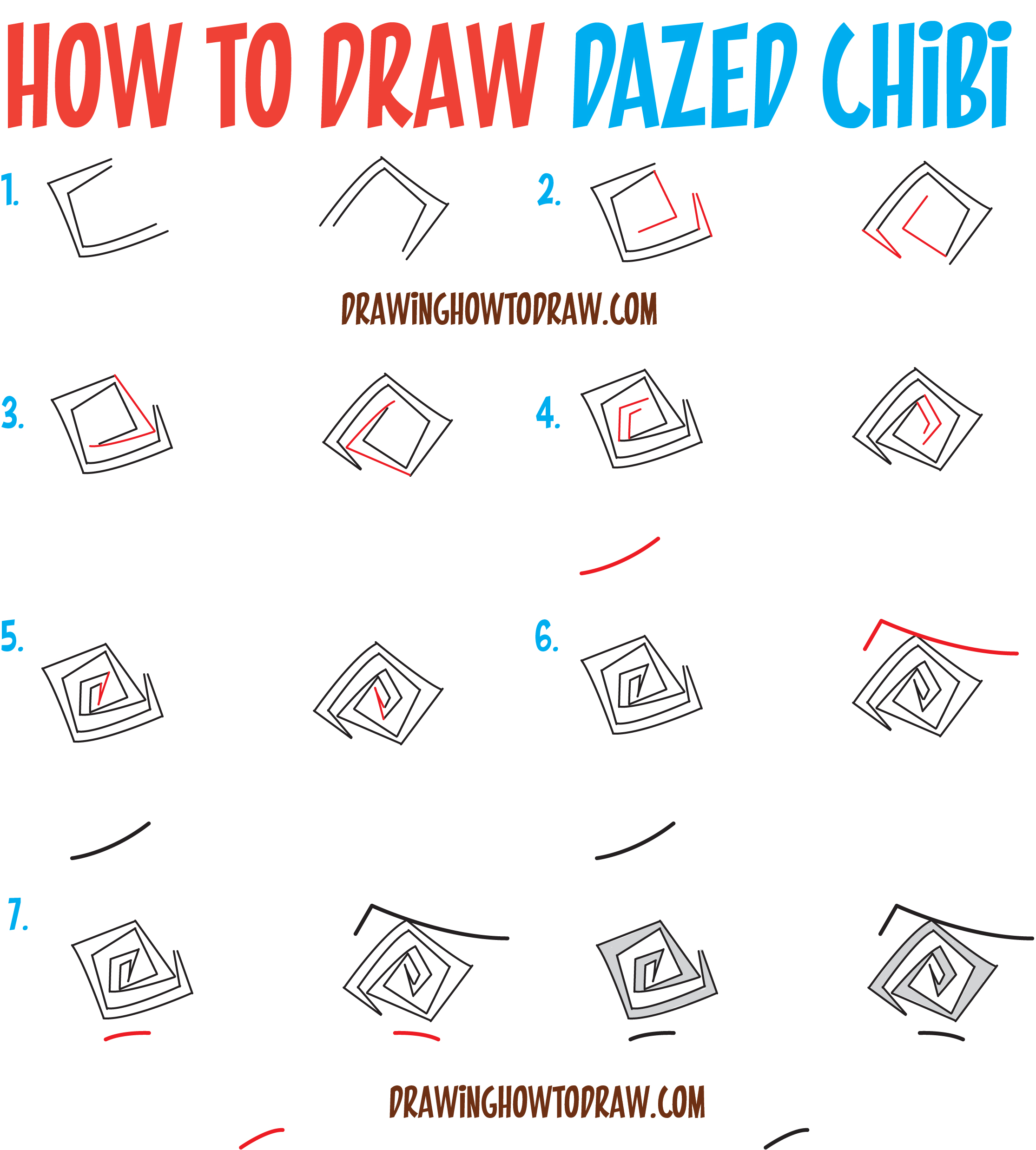 How to Draw Dazed / Confused / Surprised / Shocked / Scared Chibi Expressions and Emotions - Easy Steps Drawing Tutorial for Beginners