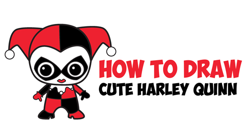 How to Draw Cute Chibi Harley Quinn from DC Comics in Easy Step by Step Drawing Tutorial for Kids & Beginners