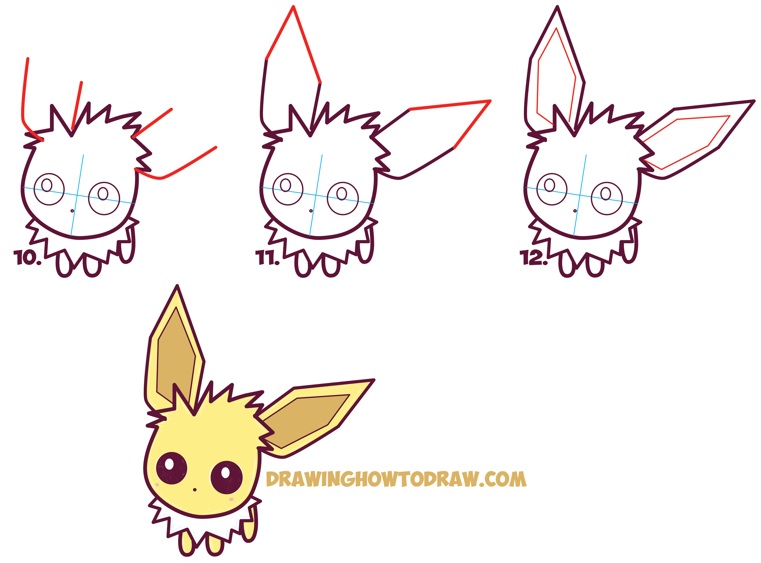 How to Draw Cute / Kawaii / Chibi Jolteon from Pokemon Easy Step by ...