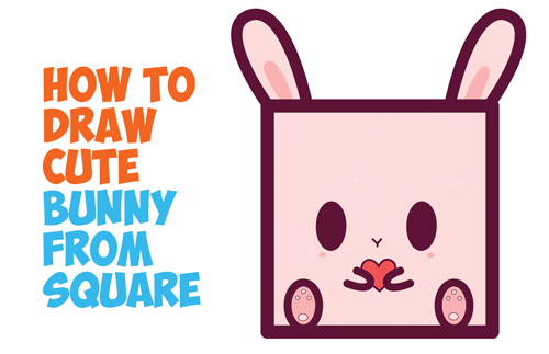 How to Draw Cute / Kawaii / Cartoon Baby Bunny Rabbit from Squares with Easy Step by Step Drawing Tutorial for Kids