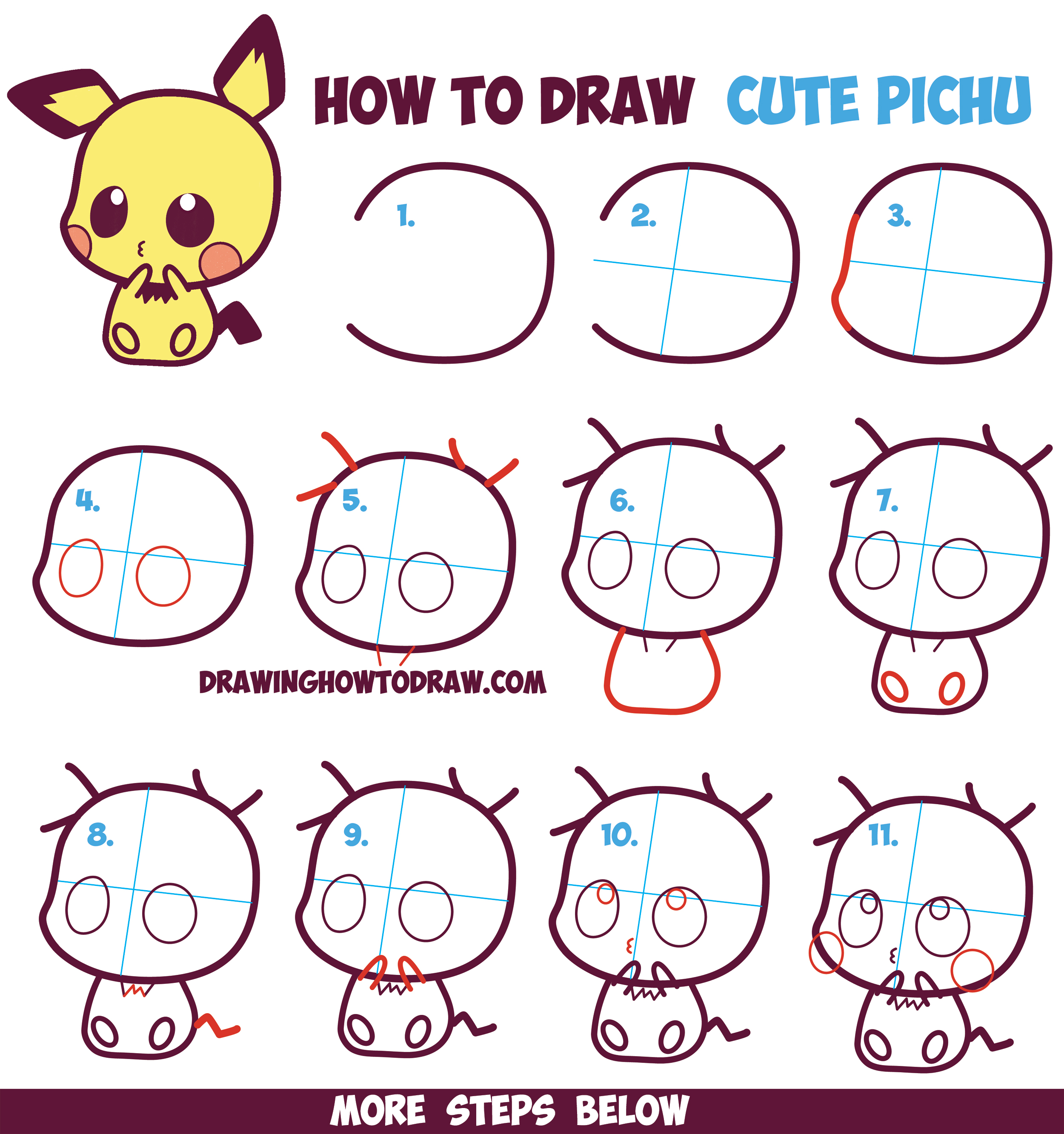 How To Draw Cute Kawaii Chibi Pichu From Pokemon In Easy