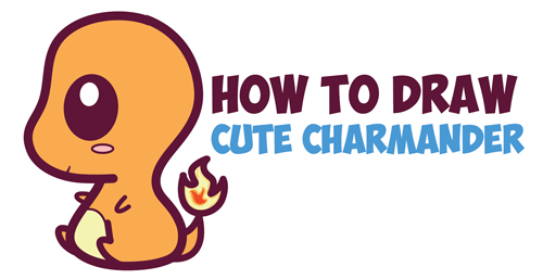 How to Draw Cute / Kawaii / Chibi Charmander from Pokemon in Easy Step by Step Drawing Tutorial for Kids and Beginners