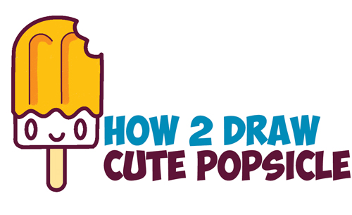 How to Draw Cute Kawaii Popsicle / Creamsicle with Face on It - Easy Step by Step Drawing Tutorial for Kids