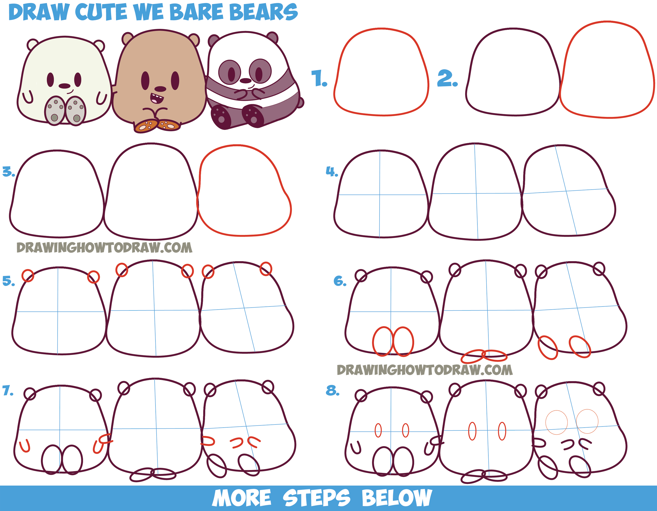 How To Draw We Bare Bears, Step by Step, Drawing Guide, by Dawn - DragoArt