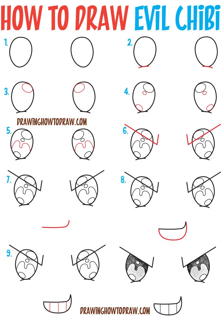 How to Draw Sneaky / Devious / Evil Chibi Expressions / Emotions in ...
