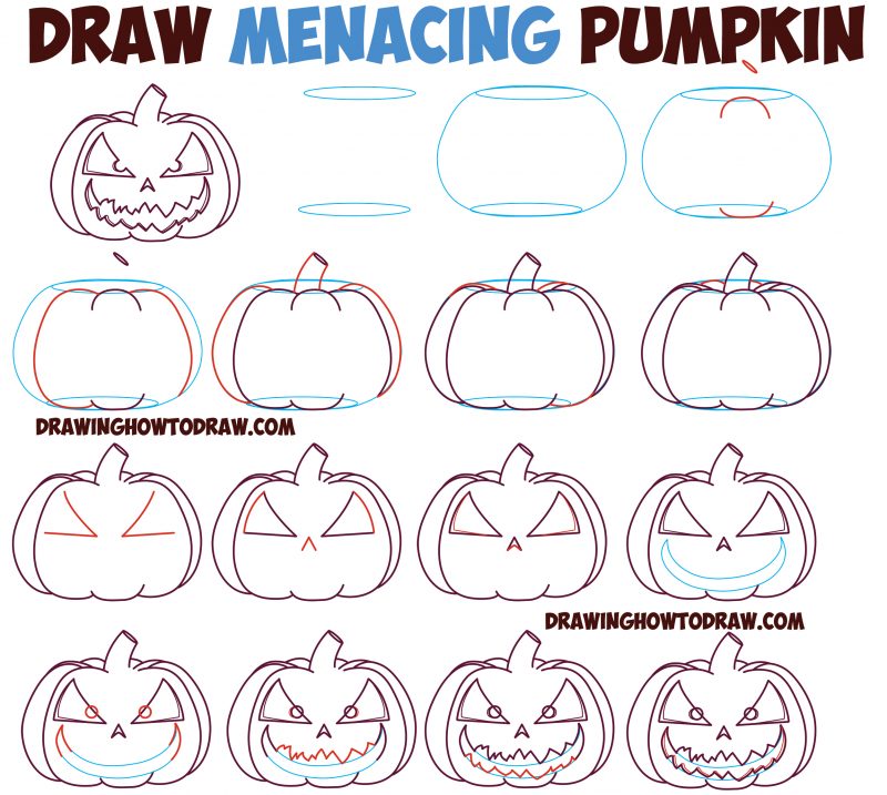 Huge Guide to Drawing Cartoon Pumpkin Faces / Jack O’Lantern Faces ...