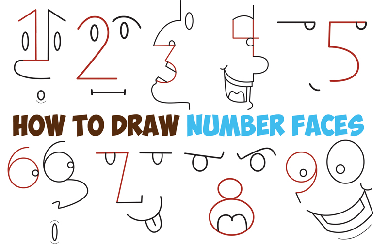 How to Draw Cartoon Faces from Numbers 1 - 9 Easy Step by Step Drawing Tutorial for Kids