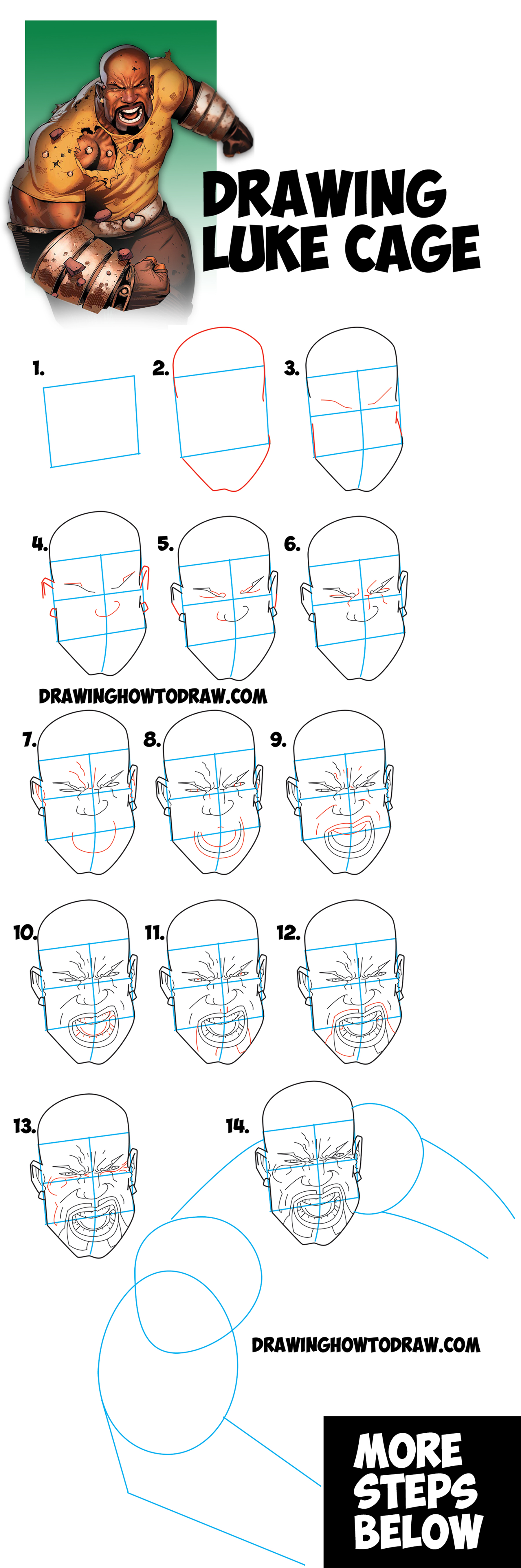 How to Draw Luke Cage from Marvel and Netflix's Luke Cage Series in Comics Style - Step by Step Drawing Tutorial