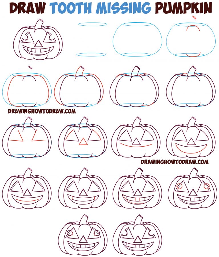 Huge Guide to Drawing Cartoon Pumpkin Faces / Jack O’Lantern Faces ...