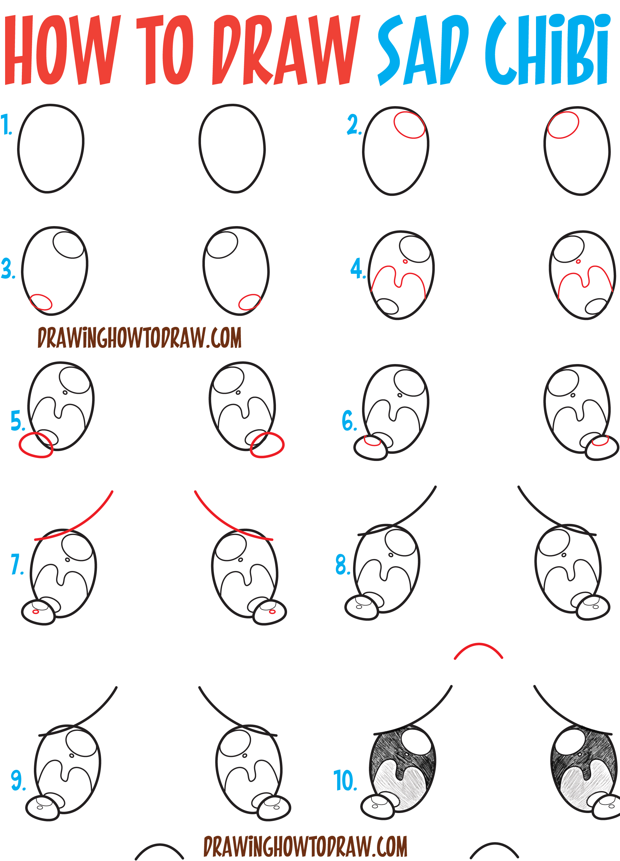 How to Draw Sad and Crying / Weeping Chibi Expressions - Easy Step by ...